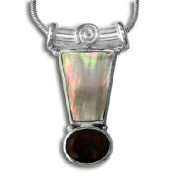 Sajen 925 rainbow shell/smokey quartz pendant - Picture 2 of 4